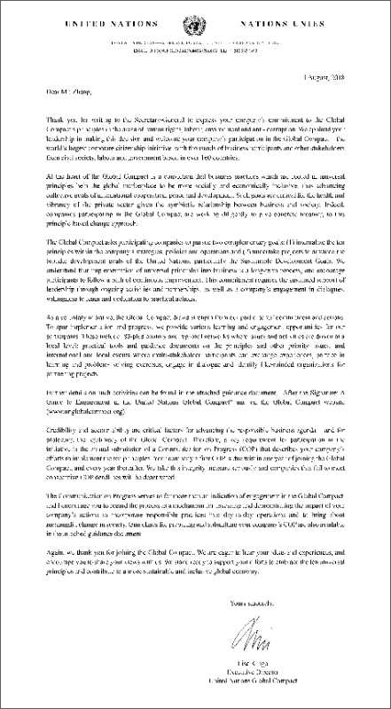 3377体育(中国官网)集团科技有限公司加入联合国全球契约组织 助推新旧动能转换可持续发展